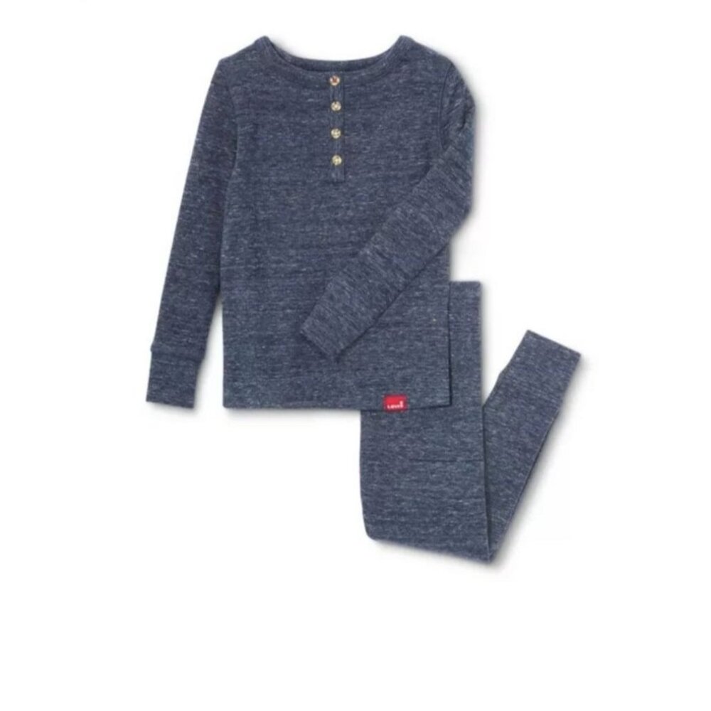 Levis Kids Classic Size 6 Pajama Set Long Sleeve Henley Shirt & Pants Blue Warm
